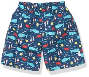 i play. by green sprouts baby-boys Trunks with Built-in Reusable Swim Diaper,Navy Nautical Whale,3T