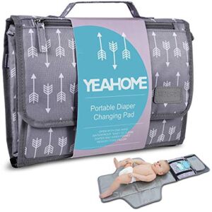 Portable Baby Diaper Changing Pad – YEAHOME Waterproof Travel Changing Table Pad for Newborn, Extended Cushioned Changing Mat with Head Pillow and Baby Stuff Pockets, Baby Shower Gifts