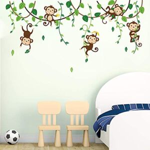 decalmile Monkey Climbing Tree Wall Decals Jungle Animals Wall Stickers Kids Room Baby Nursery Bedroom Wall Decor