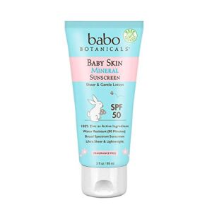 Babo Botanicals Baby Skin Mineral Sunscreen Lotion SPF 50 Broad Spectrum – with 100% Zinc Oxide Active – Fragrance-Free, Water-Resistant, Ultra-Sheer & Lightweight – 3 fl. oz.