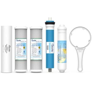 Puroflo ERO 5 pc Reverse Osmosis Filters 1 Year Set, 5 Stage Reverse Osmosis Water Filter, Under Sink RO Water Filter System Kit Compatible with Most 10″ Water Filtration System w/ Water Filter Wrench