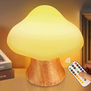 Wooden Mushroom Lamp ANGTUO Baby Night Light for Kids with 16 Color Changing and Dimmable Nursery Lamp Bedside Light for Breastfeeding Baby Bedroom
