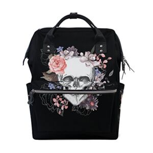 WOZO Pink Rose Flower Sugar Skull Multi-function Diaper Bags Backpack Travel Bag
