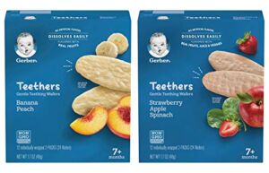 Gerber Teethers Gentle Teething Wafers Variety Pack – 1 Box Banana Peach, 1 Box Strawberry Apple Spinach – 12 CT/Box (Pack of 2 Boxes)