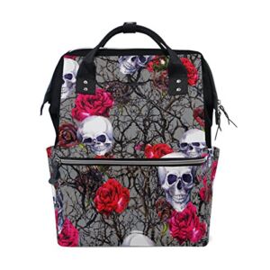 WOZO Watercolor Red Rose Flower Sugar Skull Multi-function Diaper Bags Backpack Travel Bag
