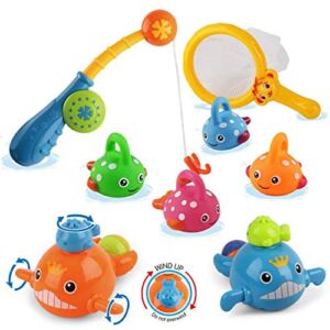 Dwi Dowellin Bath Toys Mold Free Fishing Games Swimming Whales BPA Free Water Table Pool Bath Time Bathtub Tub Toy for Toddlers Baby Kids Infant Girls Boys Bathroom Fish Set Age 18months and up