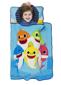 Baby Shark Toddler Nap Mat – Includes Pillow and Fleece Blanket – Great for Boys and Girls Napping at Daycare, Preschool, Or Kindergarten – Fits Sleeping Toddlers and Young Children