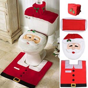 Ohuhu Santa Toilet Seat Cover, 4-Piece Christmas Bathroom Sets, Toilet Seat Cover and Rug Set, Santa on The Toilet Ornament, Santa Claus Toilet Seat for Happy Christmas Decorations Bathroom Decor