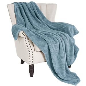 Exclusivo Mezcla Waffle Textured Extra Large Fleece Blanket, Super Soft and Warm Throw Blanket for Couch, Sofa and Bed (Slate Blue, 50×70 inches)-Cozy, Fuzzy and Lightweight