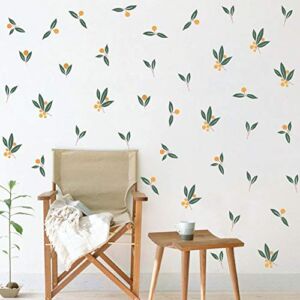 Nordic Tangerines Green Leaves Wall Decal , Fruit Wall Decals,Plant Fresh Leaves Sticker for Bedroom Office Decoration,Tangerine Wall Decals (32pcs Tangerines Leaf )