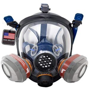 PT-101 Full Face Organic Vapor & Particulate Respirator with Dual P-A-3 Carbon Activated Cartridges – Eye Protection Mask