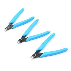 T Tulead 170ii Wire Flush Snips Micro Cutters Blue Nippers Diagonal Pliers Pack of 3 for Cutting Electronics,Wires