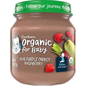 Gerber Organic for Baby Food, 2nd Foods, Sitter, Pear Purple Carrot Raspberry, 4 Ounce Jar