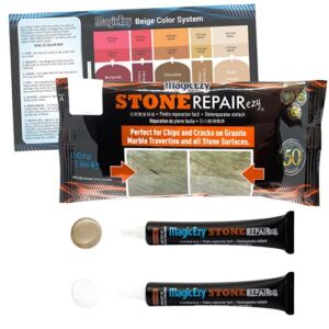 MagicEzy Stone RepairEzy (Beige/White) : Travertine and Stone Repair Kit | Fix Chipped, Cracked Tiles, Countertops Like an Expert – Filler Kit for Travertine, Granite, Marble, Stone