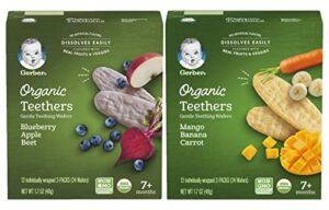 Gerber Organic Teethers Variety Pack, 1 Mango Banana Carrot, 1 Blueberry Apple Beet, 48 wafers