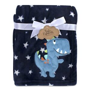 Baby Essentials Plush Fleece Throw and Receiving Baby Blankets for Boys and Girls (Blue Dino)