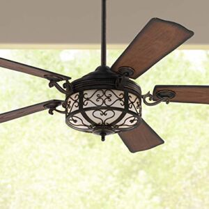 54″ Hermitage Rustic Vintage Indoor Outdoor Ceiling Fan with Light LED Remote Control Dimmable Golden Forged Distressed Walnut Blades Damp Rated for Patio Exterior House Porch Gazebo – Casa Vieja
