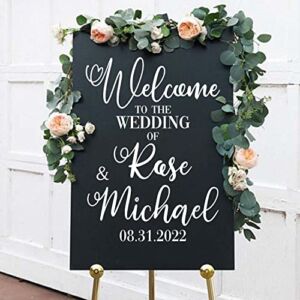 Vinyl Art Decal – Custom Welcome to The Wedding of – 30″ x 22″ – Elegant Sticker Vertical Layout Personalized Wedding Greeting Couples Bride Groom Marriage Reception Love Decor (Vertical)