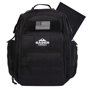 Dad Diaper Bag Backpack with Changing Pad. Waterproof Military Diaper Backpack for Men w/ Insulated Compartment. SAGER CREEK (Black)