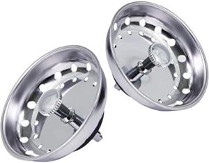 Highcraft FAUC97333-2 Kitchen Sink Basket Strainer Replacement for Standard Drains (3-1/2 Inch) Chrome Plated Stainless Steel Body With Rubber Stopper, Pack Of 2