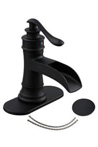 Black Bathroom Faucet Matte Waterfall Sink Farmhouse Vanity Single Hole Faucets One Handle Basin Antique centerset with Pop Up Drain Stopper Mixer Tap Overflow Supply Line Lead-Free by Homevacious