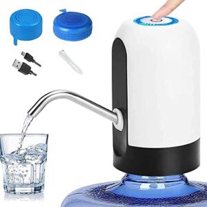 5 Gallon Water Dispenser – Pump for 5 Gallon Water Jug USB Charging Water Bottle Pump with Non Spill Bottle Cap Universal Fit for Home, Office and Outdoor (White)