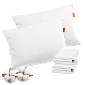 Toddler Pillow with Cotton Pillowcase 2 Pack White, Small Pillows for Sleeping Ultra Soft, 13 x 18 Inches Kids Pillows for Sleeping Fits Toddler Bed/Baby Crib/Cot