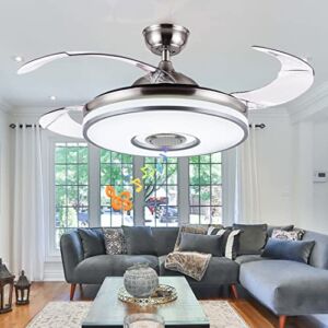 Fandian 42in Modern Smart Ceiling Fan with Lights Bluetooth Speaker Chandelier Lighting Fixtures, Remote Control, Retractable Blades, 3 Light Colors, for Living room, Bedroom