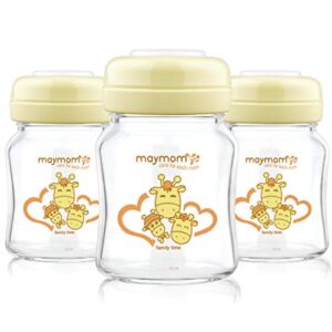 Maymom Glass Bottle with Screw Ring Sealing Disk; No Nipple & Dome Cap Included; Compatible with Avent Natural Collar and Nipple; Milk Glass Storage Bottle; Baby Food Glass Storage Containers; 3ct