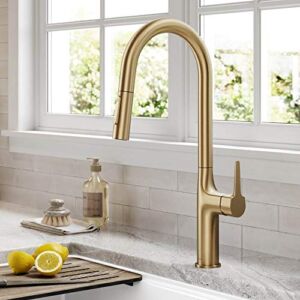 Kraus KPF-3101BG Oletto Modern Pull-Down Single Handle Kitchen Faucet, 19.5 inch, Brushed Gold