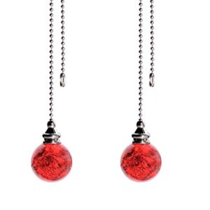 2PCS Red Pull Chain Crystal Glass Ice Cracked Ball Pull Chain for Ceiling Fan Light Decoration 50cm Extension Chain