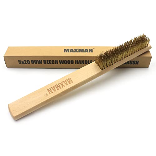 Copper Brass Brush 20×6 Row Bristle Wire Brush with Natural Beech Handle Barbell Brush for Cleaning Metal Surface Texturing, Removes Lint by MAXMAN | The Storepaperoomates Retail Market - Fast Affordable Shopping