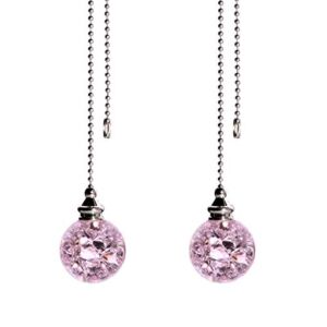 2PCS Pink Pull Chain Crystal Glass Ice Cracked Ball Pull Chain for Ceiling Fan Light Decoration 50cm Extension Chain