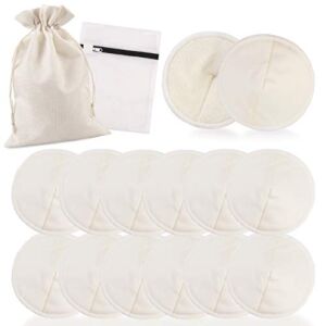 PHOGARY 12 PCS Washable Bamboo Nursing Pads, Reusable Organic Breast Pads with Laundry Bag and Storage Bag, Soft & Super Absorbent – Perfect Baby Shower