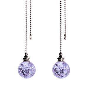 2PCS Purple Pull Chain Crystal Glass Ice Cracked Ball Pull Chain for Ceiling Fan Light Decoration 50cm Extension Chain
