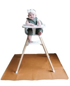 Vegan Leather High Chair Mat by Lark Baby Goods (40 x 40 in) – Waterproof Wipeable Splat Mat for Under High Chair – Baby High Chair Floor Mat for Splash and Spill Protection – Brown