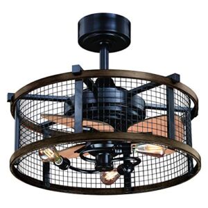Humboldt Bronze and Teak Industrial Farmhouse Cage Ceiling Fan with LED Light Kit and Remote