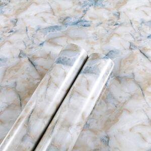 MULLSAN 24”x118” Sea Sand Blue Stone Marble Look Paper Granite Wallpaper Peel and Stick for Countertop Cabinet Furniture Renovated Thick Waterproof PVC