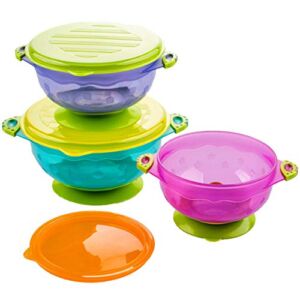 Silikong Suction Bowls for Toddlers, BPA Free, Dishwasher and Microwave Safe. Stay Put Dishes for Kids, Babies and Infants. 3 Pack