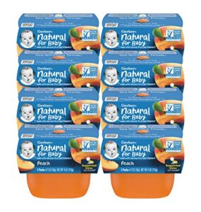 Gerber Natural for Baby 1st Foods Baby Food Tubs, Peach, Made with Natural Fruit & Vitamin C, Non-GMO Pureed Baby Food, 2-2 Ounce Tubs/Pack (Pack of 8)