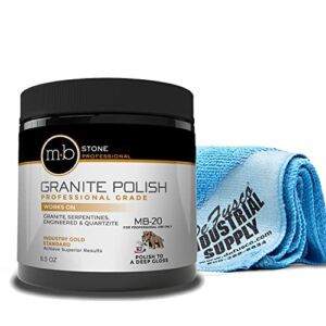 MB-20 Granite Polishing Cream with Microfiber Cloth – Spot Polish Etches and Dullness to Restore Granite, Mercantile Granite, Serpentine, Engineered Stone, Quartzite or other Ophicalcites – 8.5 Oz Kit