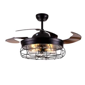 42” Ceiling Fans light Invisible Retractable Blades Farmhouse Industrial Pendant Lamp Chandelier Remote Control for Living room, Bedroom, Dining room, Office, Kitchen – Need 5 Edison Bulbs