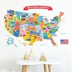 DECOWALL DL-1906 USA Map Kids Wall Stickers Wall Decals Peel and Stick Removable Wall Stickers for Kids Nursery Bedroom Living Room décor