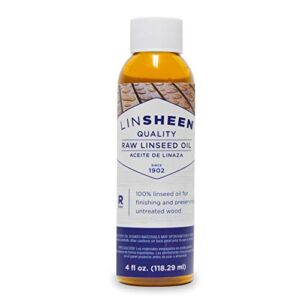 LinSheen Raw Linseed Oil – Flaxseed Wood Treatment Conditioner to Rejuvenate, Restore and Condition Wood Patio Furniture, Decks to Kitchen Cutting Boards, 4 oz Bottle