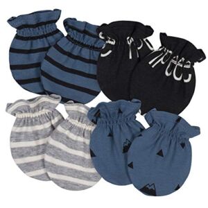 Grow by Gerber Baby Boys 4-Pack Mittens, Black/White/Grey/Blue, 0-3 Months