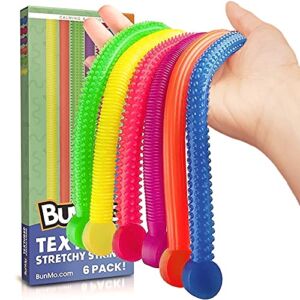 BUNMO 6pk Textured Noodle Sensory Toys | Calming & Exciting Stretchy Strings for Stress Relief, Focus, Stimulation & Autism | Christmas Stocking Stuffers