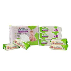 Happy Little Camper Natural Diapers, Size 4 (22-37 lbs) – Disposable Cotton Baby Diapers with Aloe, Ultra-Absorbent, Hypoallergenic and Fragrance Free for Sensitive Skin (160) with Cotton Wipes (288)