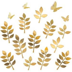 Letjolt Golden Paper Leaves Autumn Set Decorations for Family Tree Photo Wall Crafts Leaf(12pcs) Glitter Butterfly(4pcs) Nursery Decor Baby Shower Backdrop Decals