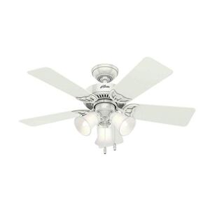 Hunter Fan 42 inch Traditional White Ceiling Fan with Three-Light Fitter and Clear Frosted Glass, 5 Blade (Renewed)