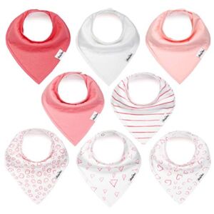 Baby Bandana Drool Bibs for Girls, 8 Pack Bib Set, Baby Drool Bibs with Adjustable Snaps, Teething and Feeding, Soft cotton and Absorbent Bibs by KiddyStar